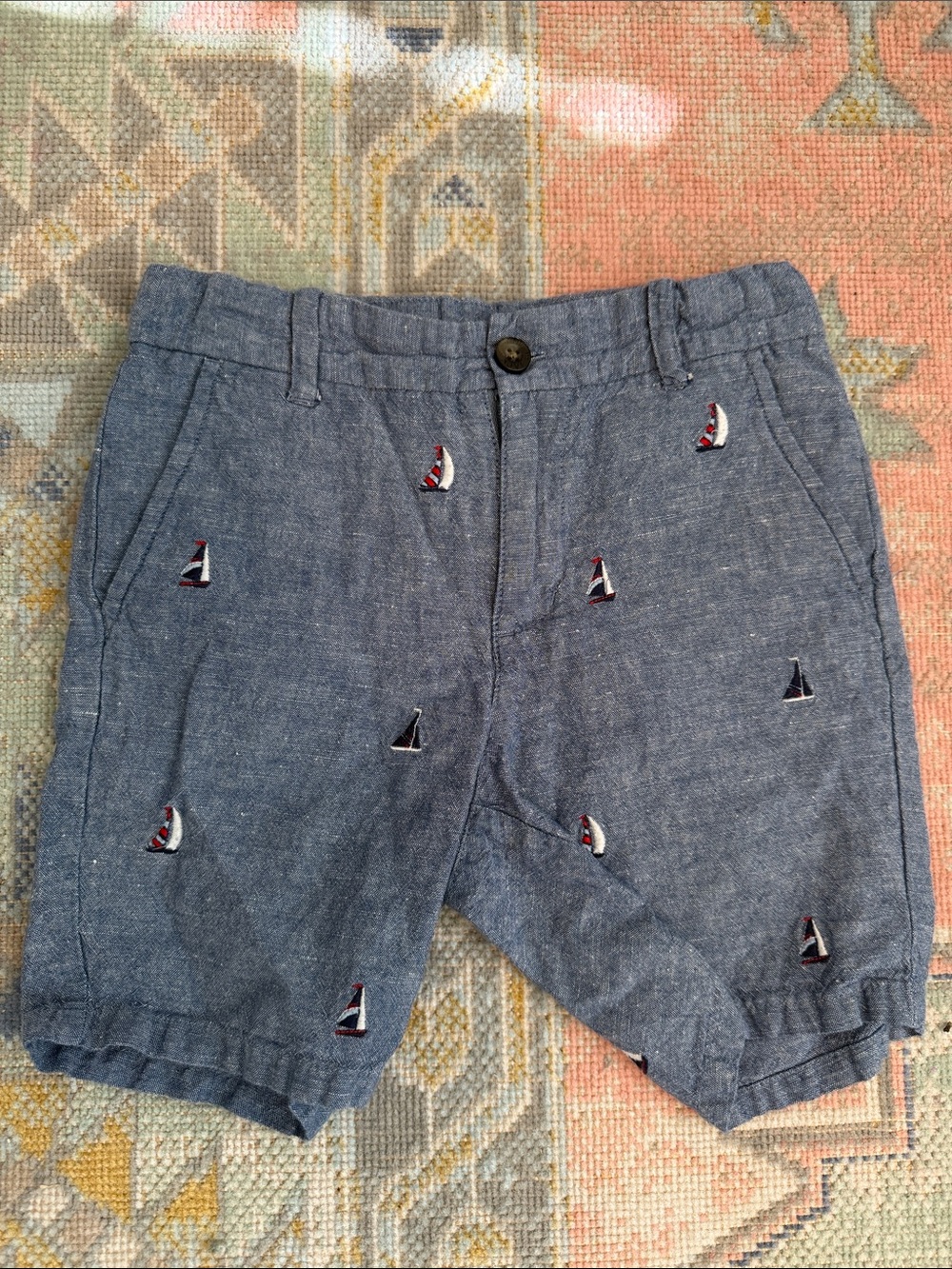 Janie and Jack Blue Embroidered Sailboat Boys' Shorts (5)